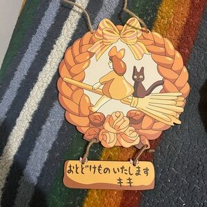 Hot Topic Orange and Black Wall Decor with Bow and Cat